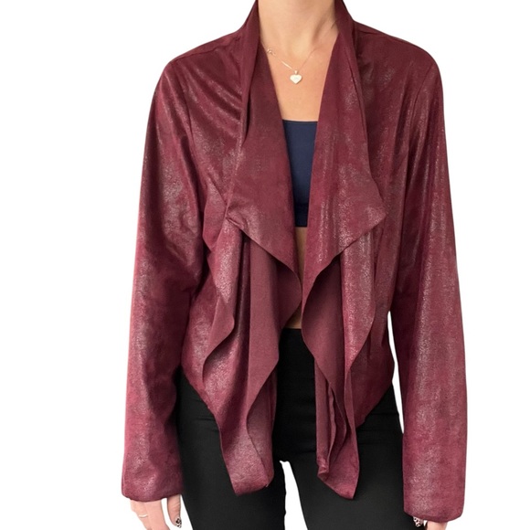 Knox Rose Women XL Burgundy Faux Suede Leather Open Drape Waterfall Front Jacket - Picture 14 of 15